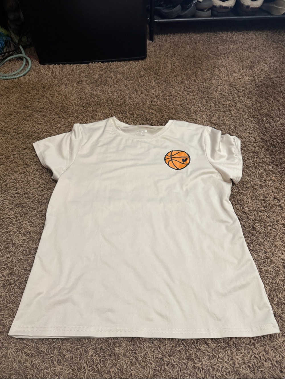 SHEIN White Short-Sleeve Tee with Orange Basketball Patch